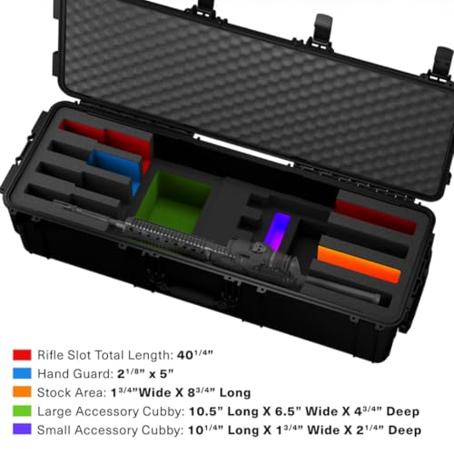 Condition 1 45" Tactical Rifle Waterproof Hard Case w/Wheels & Pre-Cut Foam, 4 Slots, Lockable, IP67-Rated Waterproof, TSA Approved Storage Trunk with Compartments – Black, Made in USA, Model 2191