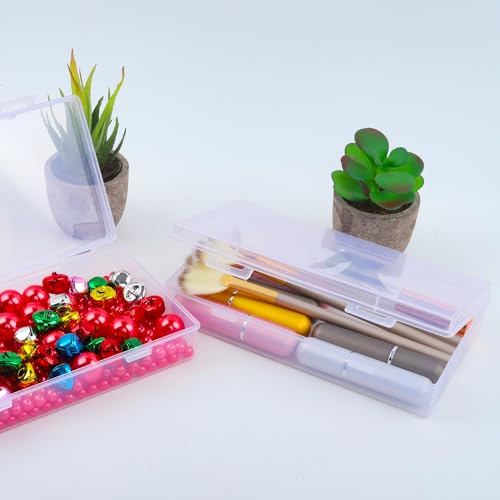 Clear Plastic Storage Containers, 8 Pack Mini Beads Box With Hinged Lid, Large Size (7.7 x 4.1 x 1.6 Inches)
