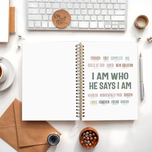 Inspirational Christian Notebook, Christian Journal for Women, Bible Journal Notebook, Inspirational Notebook, Bible Journaling Notebook, Christian Hardcover Spiral Notebook Journal 5.5x8.3 Inch - color: I Am Who He Says I Am