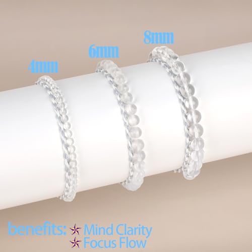 QOGIR 2pcs Handmade Healing Bracelet, Natural Gem Stone Crystal Elastic Bracelet - color: Clear Quartz(Stone of Amplification), size: 6mm