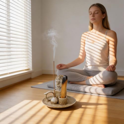 4.1-Inch 5-in-1 Ceramic Smudge Bowl-Versatile Incense Stick Holder and Smudging Dish for Palo Santo and Sage–Ideal for Zen Altar, Meditation,Yoga, and Aromatherapy–Easy to Clean Brown Design - color: Palo-incense-dish-brown