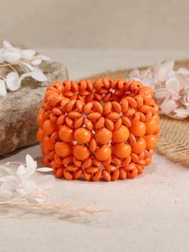 Bohemian Wooden Bead Bracelets Boho Colorful Handmade Elastic Stretch Bracelets Design for Women Summer Beach Festival Jewelry - color: Orange