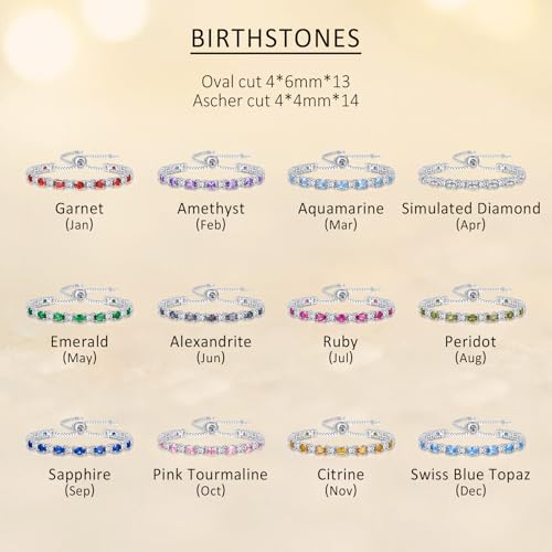 Sterling Silver Birthstone Bracelets for Women White Gold Tennis Bracelets Adjustable Chain 6-9 Inchs Jewelry Hypoallergenic Anniversary Birthday Gifts for Women Mom Wife Her - color: 09-Sapphire