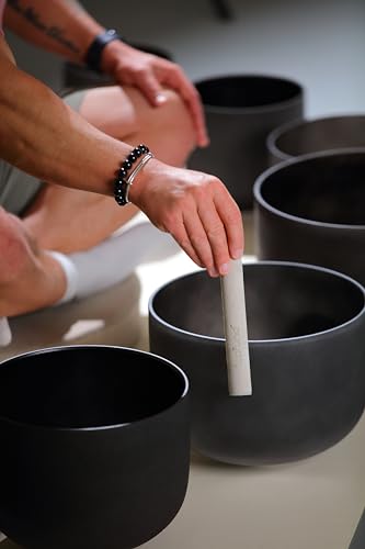 TOPFUND 6-12 inch 432Hz Chakra Set of 7 Black Crystal Singing Bowls with Heavy Duty Carrying Cases and Mallets - color: 432Hz Set of 7 Black Bowls, size: 6-12 inch