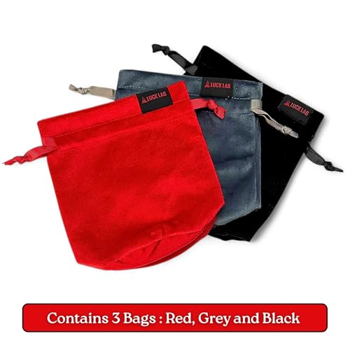 Velvet Drawstring Dice Bag - Set of Three Colors - Dungeons and Dragons Fabric/Standing Cotton Fabric Dice Bags/D&D Dice Pouch/Small Pouch/Velvet Jewelry Bag (Red, Black, Grey)