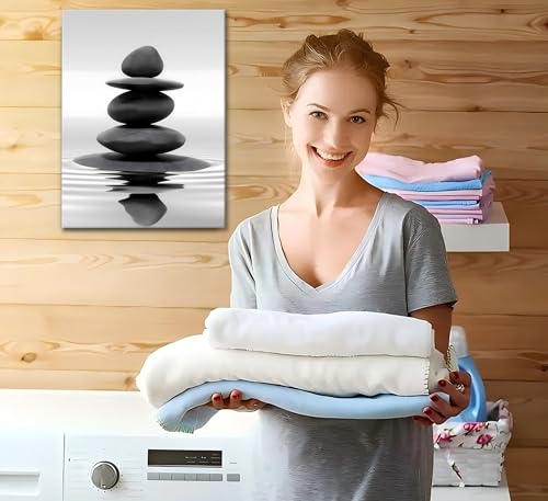 Zen Canvas Wall Art Black Stacked Stone Poster Print for Spas Bathrooms Yoga Rooms Meditation Spaces Ready to Hang 16x24in Framed - color: Canvas Black Stone, size: 24"L x 16"W