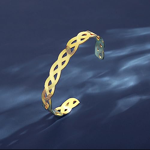 Handmade 925 Sterling Silver Bangle Bracelet Simple Silver/Gold Adjustable Cuff Bangles Durable Stainless Steel bracelet for Men &Women Daily Jewelry Gift for Anniversary Birthday Gift - color: gold01