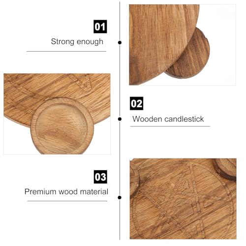 UKCOCO Pentacle Wooden Altar Plate Candle Holder Ritual Mystic Candlestick for Religious Ceremony Home Décor Energy Ornament