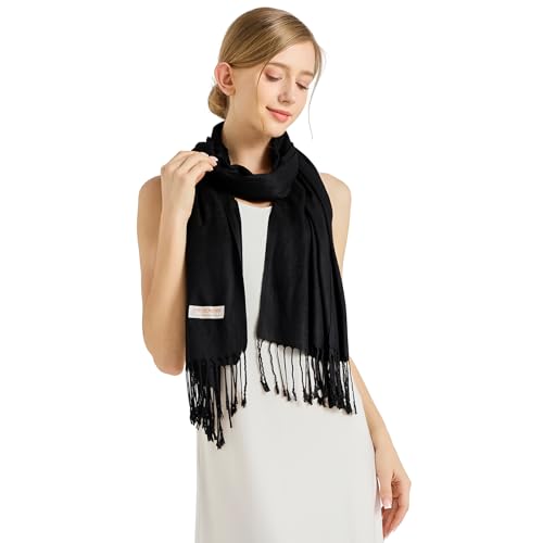 Soft Silky Pashmina Shawl Wraps Solid Colors Scarf for Wedding Evening Dresses - color: B-black