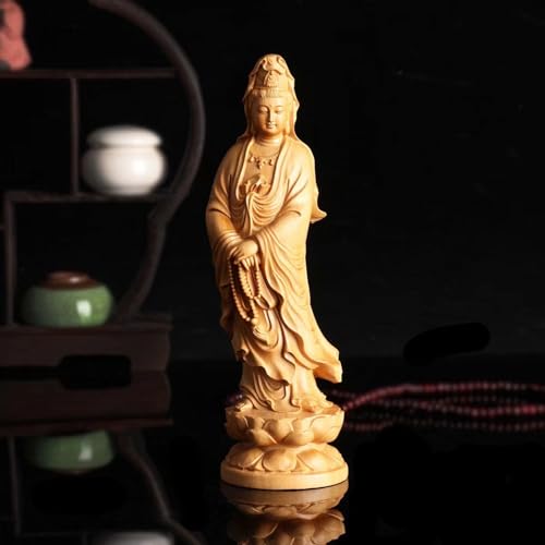 Antique Guanyin Wooden Statue Accents Zen Meditation Wood Sculpture Decor for Living Room Spa Or Yoga Studio Centerpiece Books Living Room Bedroom Ornament