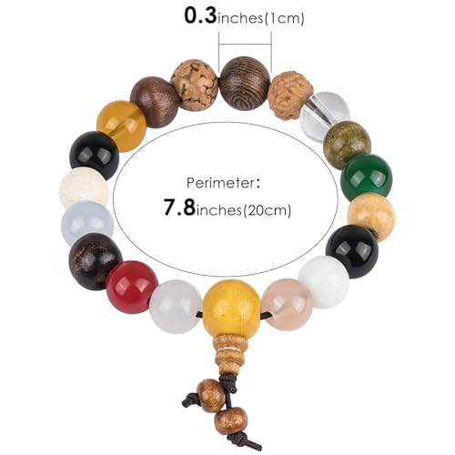 Handmade 18-Bead Bodhi Bracelet with Natural Crystals Chakra Balancing Feng Shui Jewelry for Meditation, Positive Energy & Spiritual Protection, Buddhist Wood Bead Accessory for Men/Women