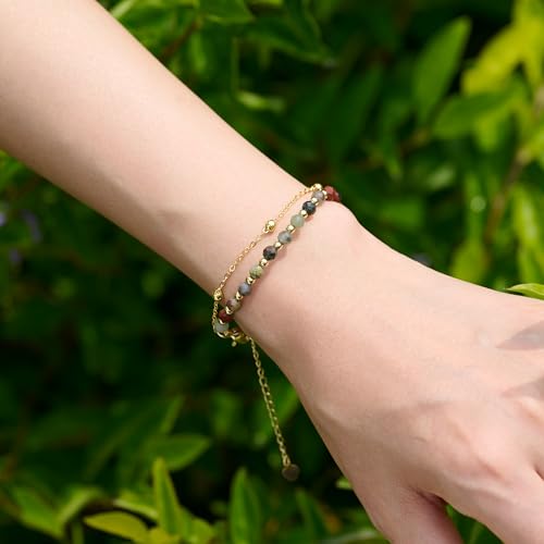 Farfume Crystal Bracelet Beaded Bracelets 4mm Natural Stone Beads Gemstone Handmade Jewelry Gift for Women - color: African Bloodstone-Courage & Vitality