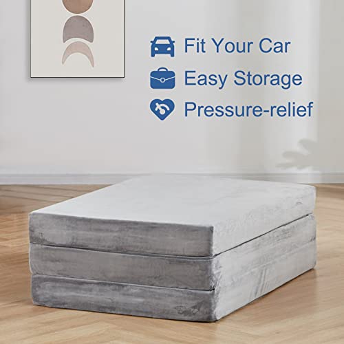 SINWEEK 3.95" Full Memory Foam Folding Topper with Storage Bag - Foldable Trifold Floor Mat Topper, CertiPUR-US Certified Guest Sleeping Pad, Machine Washable Cover - size: T (38 x 75 Inch), style: High Support Foam