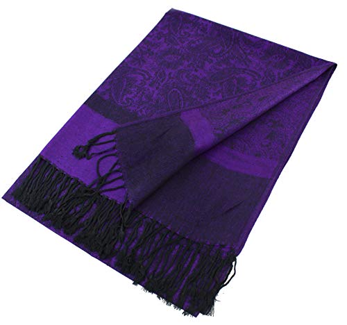 PASKMLNA Paisley Jacquard Pashmina Shawl Wrap Scarf Stole - color: Purple Black