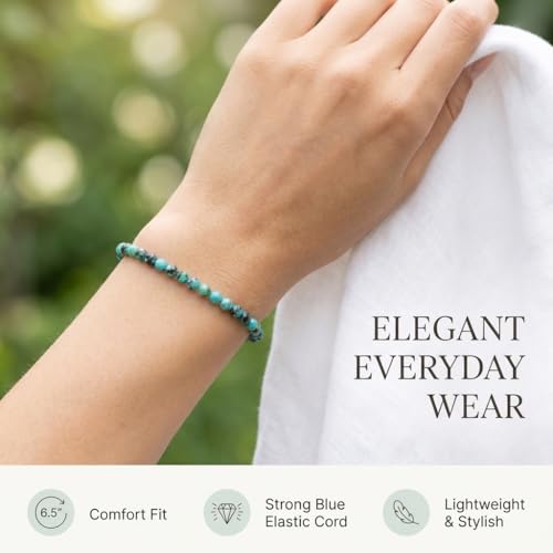 Angelstones Natural Gemstone Small Beaded Stretch Bracelet, 4mm Faceted Round Beads, Crystal Healing Bracelet for Women - color: Turquoise