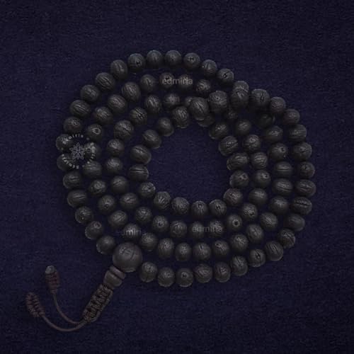 Bodhi Seed & Rudraksha Mala 108 Beads, Buddhist Prayer Japa Mala Necklace for Meditation, Yoga, Spiritual Healing, Handmade Unisex Prayer Beads, Bodh Gaya Inspired Collection