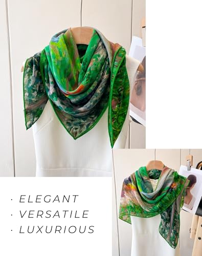 PoeticEHome Cashmere Scarf Wrap 36"x36" - Featherlight & Wrinkle-Free Artistic Square Shawl for Travel & Office, Gift Ready - color: In the Woods at Giverny - 36"
