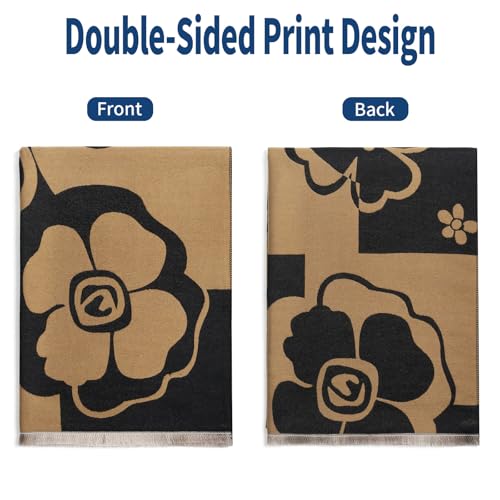 QIUTIMIY Pashmina Shawl Wraps for Womens Winter Scarf Reversible Pattern Designer Ladies Shawls and Wraps for Evening Dresses - color: Flower6-brown