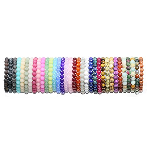 LovelyBead Gemstone Bracelets Natural Genuine Gemstones Birthstone Handmade Healing Power Crystal Beads Elastic Stretch 8mm 7.5 Inch Unisex