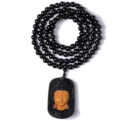 Zen Dear Unisex Natural Ebony Wood Buddhist Prayer Bead Necklace Bracelet Tibetan Prayer Mala Beaded Black - style: 08mm 108beads+guanyin