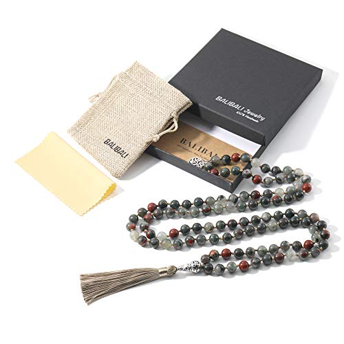 108 Mala Beads Semi-Precious Gem Stones Meditation Necklace with Tree of Life Pendant