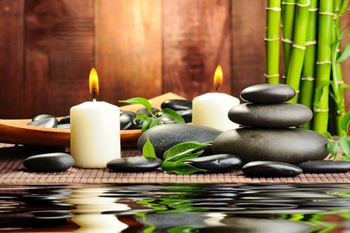 6x4ft Zen Garden Backdrop Bamboos Candles Basalt Stone Spa Water Zen Stone Relaxation Japanese Background Meditation Spa Birthday Wedding Party Decor Photo Booth Studio Props Wallpaper - size: 6x4FT