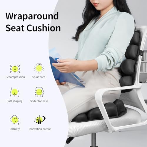 Ergonomic Office Chair Cushion with Lumbar Support Pillow for Tailbone Pain Relief and Pressure Relief, Portable Seat Cushion for Office Chairs and Car Seats