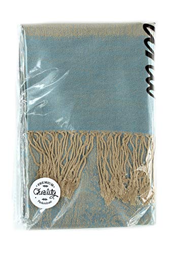 PASKMLNA Paisley Jacquard Pashmina Shawl Wrap Scarf Stole - color: Baby Blue Beige