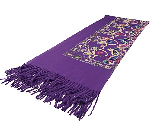 Urban CoCo Women's Embroidered Tassel Long Shawl Oversize Scarf Wraps for Women - color: #4-purple