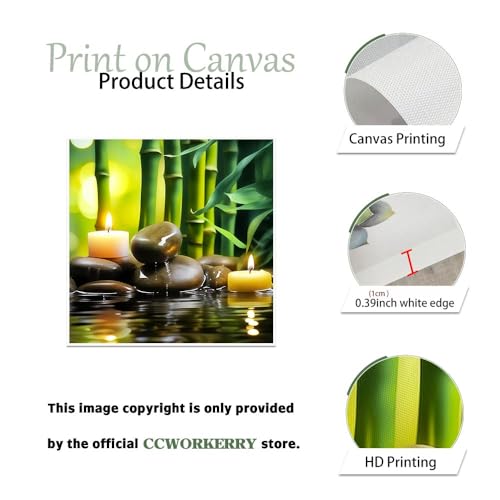 CCWORKERRY Zen Canvas Wall Art Green Bamboo Wall Decor Prints Zen Stones Picture Spa Candle Painting Relaxing Bathroom Office Meditation Decor Unframed (20.00"x20.00") - size: 20.00"x20.00"
