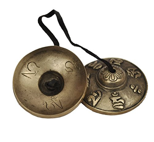 Dharma Store - Tibetan Tingsha Cymbals - 6.2 cm - OM Mane Padme Hum Symbols Embossed