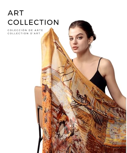 PoeticEHome Cashmere Scarf Wrap 36"x36" - Featherlight & Wrinkle-Free Artistic Square Shawl for Travel & Office, Gift Ready - color: Bridge at Arles - 36"