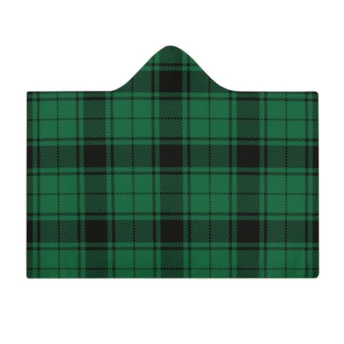 Scottish Tartan Plaid Green Large Size Comfortable Hooded Blanket, Warm Blanket 50"x60" - color: Scottish Tartan Plaid Green, size: 50"x60"
