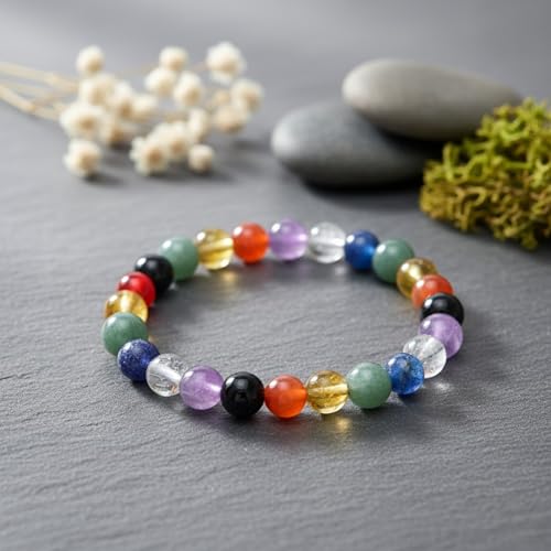 The Alchemist's Arcanum Adjustable Beaded Wrist Accessory for Men and Women, Stretch Fit Stone Bead Jewelry for Daily Wear and Gifting - color: 7CHAKRA