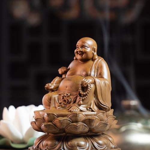 Laughing Buddha Statue, Maitreya Happy Buddha for Home Decor, Small Indoor Buddha Statue for Good Luck & Prosperity, Buddha Decor Gift