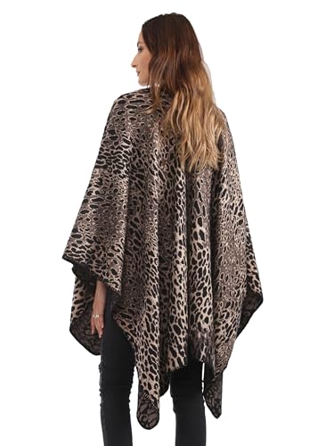 MissShorthair Women's Printed Shawl Wrap Fashionable Open Front Poncho Cape, Gift for Women - color: B-leopard