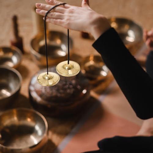 Boao Tibetan Bells Tingsha Cymbals Meditation Chime Bells with Tibetan Drawstring Cloth Bag, 6.3 cm Yoga Finger Meditation Chime for Percussion Instrument(Smooth Embossed)