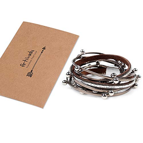 Artilady Leather Wrap Bracelets for Women - Pearl Bracelets Handmade Clasp Bangle Bracelet with Beads Jewelry Gift for Women and Mother - style: Brown with Beads