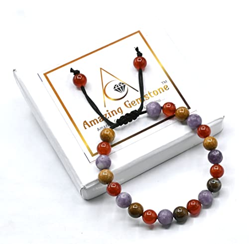 Amazing Gemstone Bracelet for Teens - Yellow Jasper Lepidolite Carnelian Bracelet Set for Men Women Healing Calming Anxiety Stress Relief Gifts Pulseras Para Hombres Mujer (Adjustable) (Teenagers) - color: Teenagers