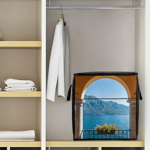 Lake Como Storage Bag Portable Closet Organizer Storage Bags Quilt Storage Bags with Zippered Breathable Storage Bag with Carry Handles for Blanket Pillow Bedding