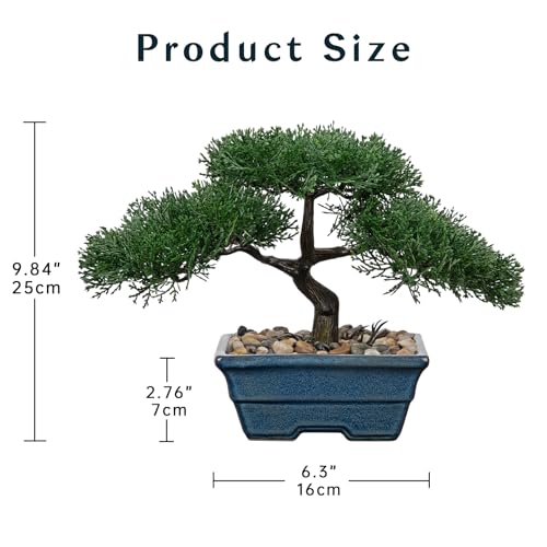 Artificial Bonsai Tree Juniper Faux Plants Indoor Fake Plants Decor with Blue Ceramic Pots for Home Table Office Desk Bathroom Shelf Bedroom Living Room Farmhouse Decorations-Pine - style: 6" Blue Glazed