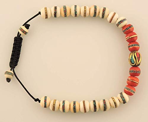 Hands Of Tibet Embedded Medicine Bracelet Yoga Healing Beads Adjustable Wrist Mala Many Color Choices (White/Red)