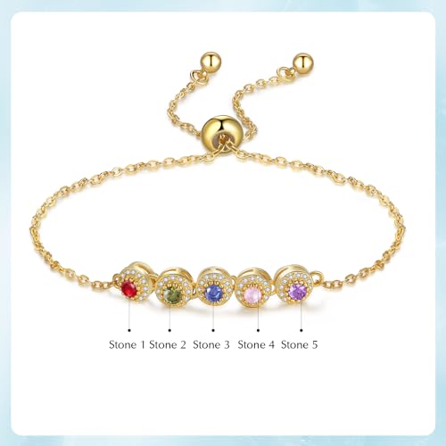 Personalized Birthstone Bracelet for Women – 925 Sterling Silver Adjustable Family Mothers Day Bracelet with Birthstones, Mothers Day, Christmas,Birthday Gift for Mom, Grandma, Wife, Bridesmaid - color: A-5 Birthstones