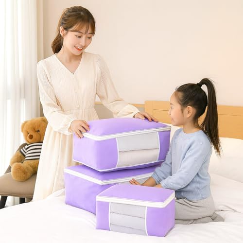 XL Large Capacity Non-Woven Fabric Storage Bag - New Packing Bag for Clothes and Quilts,Purple