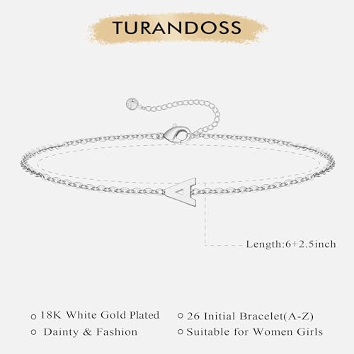 Turandoss Gold Initial Bracelets for Women Girls Jewelry Gifts Trendy - Dainty 18k Gold Plated Letter Initial Bracelet Tiny Letter A-Z Bracelets Personalized Bracelets Gifts for Women Girls Gifts - color: Silver, style: D