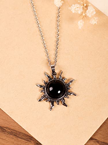 Sacina Gothic Boho Sun Necklace, Black Sun Grunge Witchy Necklace, Christmas New Year Jewelry Gift For Women