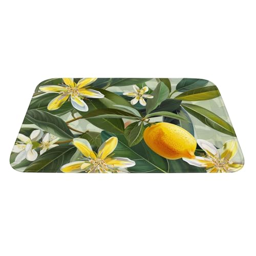 Yellow Lemon Flower Printed Flannel Non - Slip Floor Mat 16x24in - Soft Plush Microfiber Rug for Every Indoor Space - color: Yellow Lemon Flower