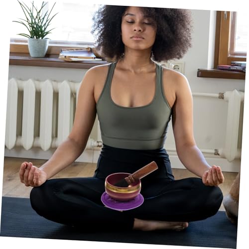 Garneck 1set Meditation Singing Bowl Handcrafted Copper Buddhist Bowl Mallet and Colorful Cushion for Stress Relief and Mindfulness Practices Diameter for Yoga and Meditation