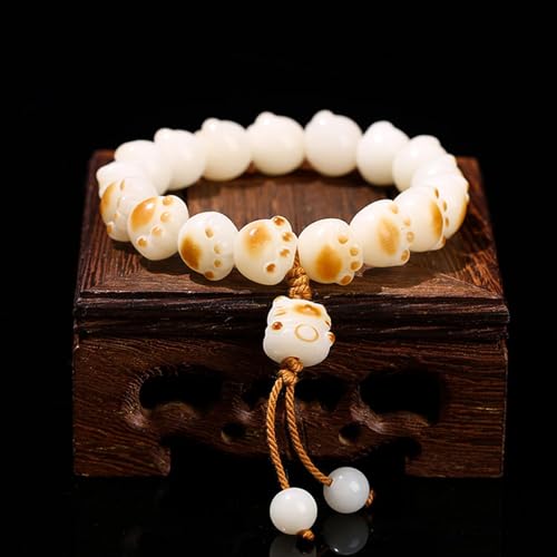 Bodhi Fidget Bracelet Anxiety Relief Items Bodhi Seed Beads, Elastic Wristband Meditation Yoga Mindfulness Worry Beads, Birthday Gift for Her for Women, White Dot Print Stackable Jewelry - color: A3:Cat Paw Bracelet