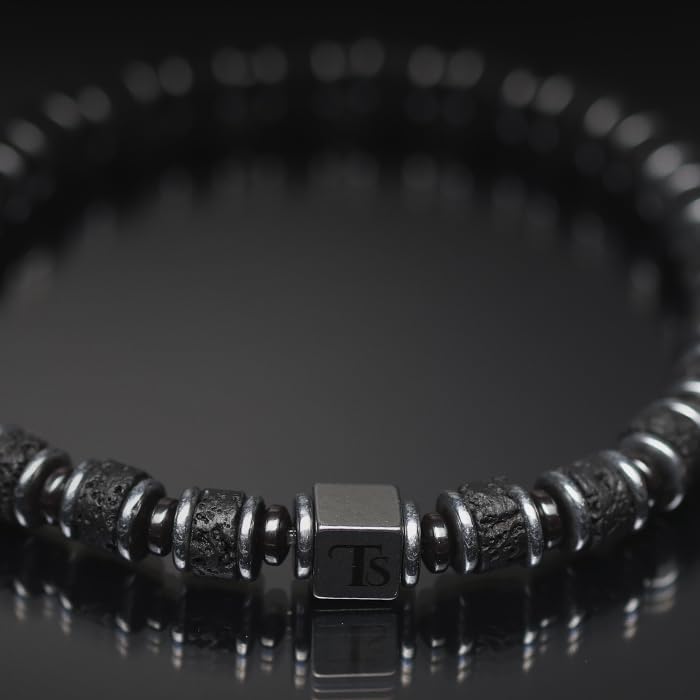 Tigranes Premium Natural Stone Bracelet Collection – Handmade Gemstone Jewelry in Luxury Branded Gift Box - style: Lava Stone